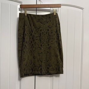 Stretchy Olive and Black Snake Print Pencil Skirt